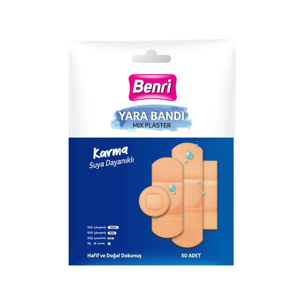 Benri Assorted Adhesive Bandages with Breathable Protection, 50-Pack
