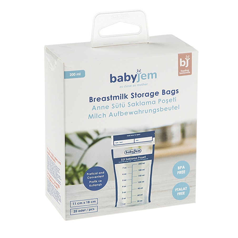 Babyjem Breast Milk Storage Bags - Sterile, BPA-Free, Airtight & Self-Standing - 25 Count - Baby Care