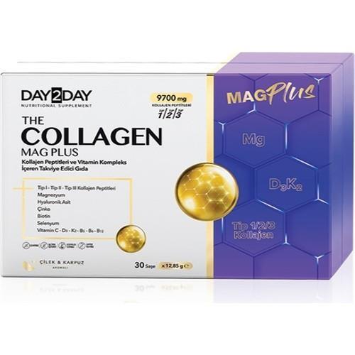 Day2Day Collagen Mag Plus 30 Sachets - Collagen Supplement with Magnesium, Vitamin C & Hyaluronic Acid - Vitamin & Supplement
