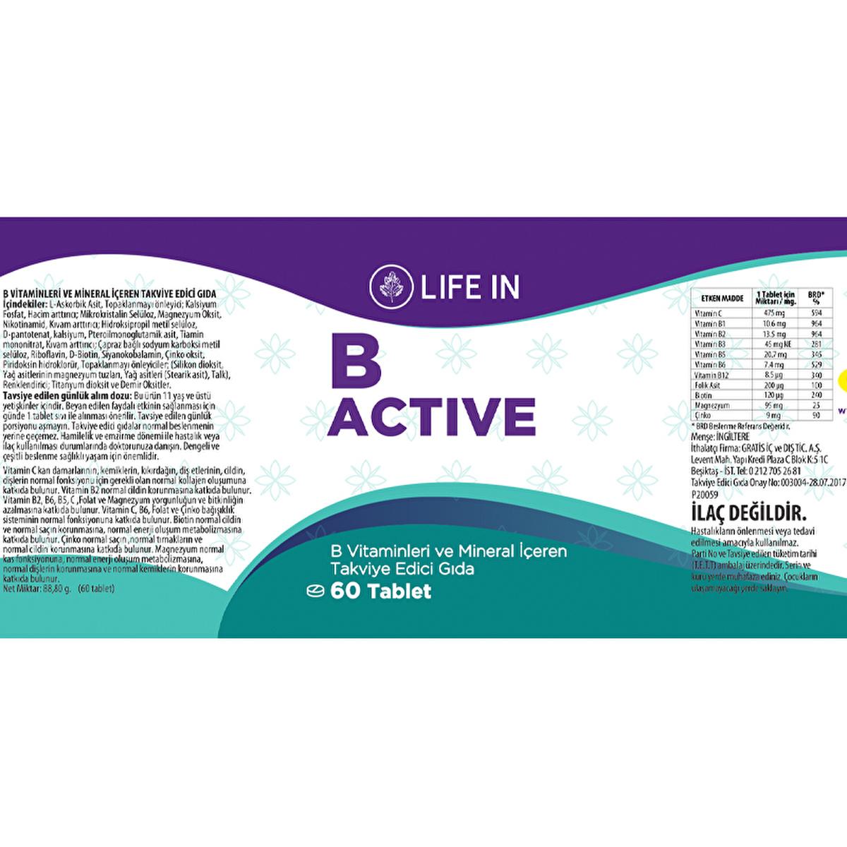 Life In B-Aktif: MultiVitamin Tablet for Immune Support, Energy, & Healthy Hair, Skin & Nails - Vitamin C, Biotin, Zinc, Folate & Magnesium Supplement Life In B-Aktif: MultiVitamin for Energy, Immune & Beauty Vitamin supplement, Multivitamin tablet, Immune support supplement, Hair skin and nails vitamins, Energy boosting vitamins, Vitamin C supplement, Biotin supplement, Zinc supplement, Magnesium supplement, Folate supplement, Vitamin C, Vitamin B2, Vitamin B6, Biotin, Zinc, Magnesium, Folate, Folic Acid, 
