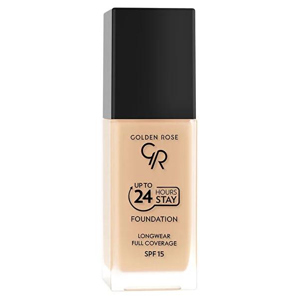 Golden Rose 24 Hours Stay Foundation Makeup - Long-Lasting, High Coverage, SPF 15 Golden Rose Long-Lasting Foundation Makeup - SPF 15, High Coverage long-lasting foundation, high coverage makeup, semi-matte finish foundation, SPF 15 foundation, Vitamin E foundation, Avocado Oil makeup, Golden Rose, foundation makeup, cosmetics, skincare benefits, beauty products, makeup essentials, daily wear makeup, special occasion makeup