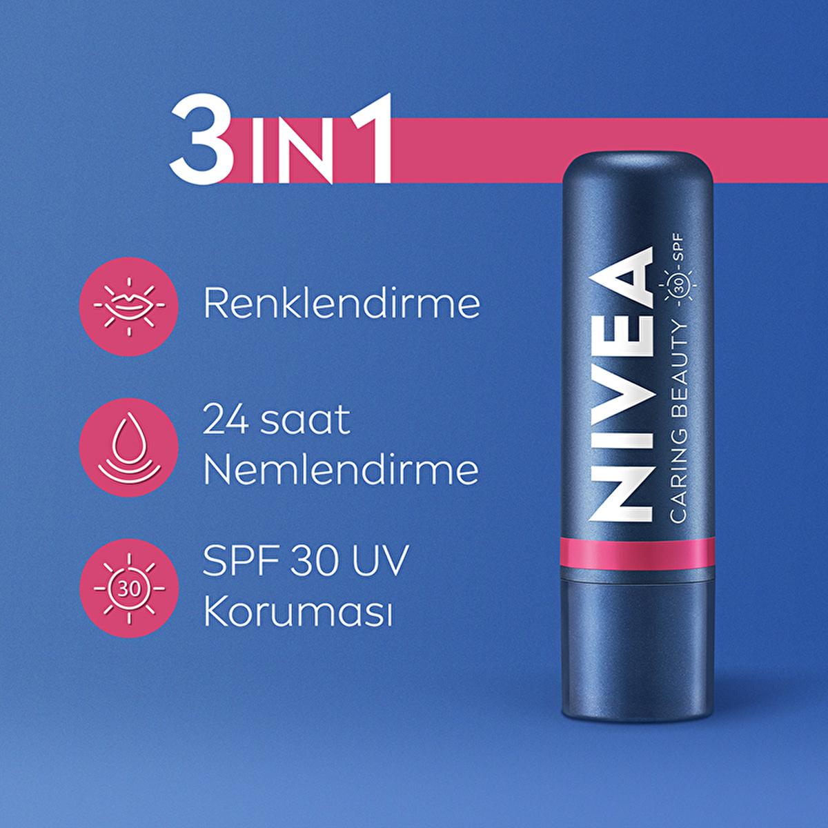Nivea Tinted Lip Care Balm with SPF30 - Moisturizing, Natural Ingredients, 3-in-1 Formula for Lips & Cheeks Nivea Tinted Lip Balm SPF30 - Moisturizing & Natural Tinted Lip Balm, Lip Care with SPF, Moisturizing Lipstick, Natural Lip Care, Multifunctional Lip Product, Nivea, Lip Care, SPF30, E Vitamin, Shea Butter, Organic Almond Oil, Dermatologically Approved, Mineral Oil-Free, Lip and Cheek Tint, Hydrating Lip Balm, Cosmetic Lip Care, Everyday Makeup, Natural Ingredients, Skincare Routine