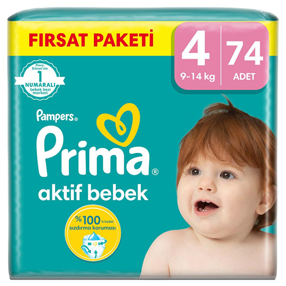 Prima Pampers Bebek Bezi Aktif Bebek 4 Beden 74 Adet - Leakproof, Dermatologically Tested Baby Diapers - Baby Care