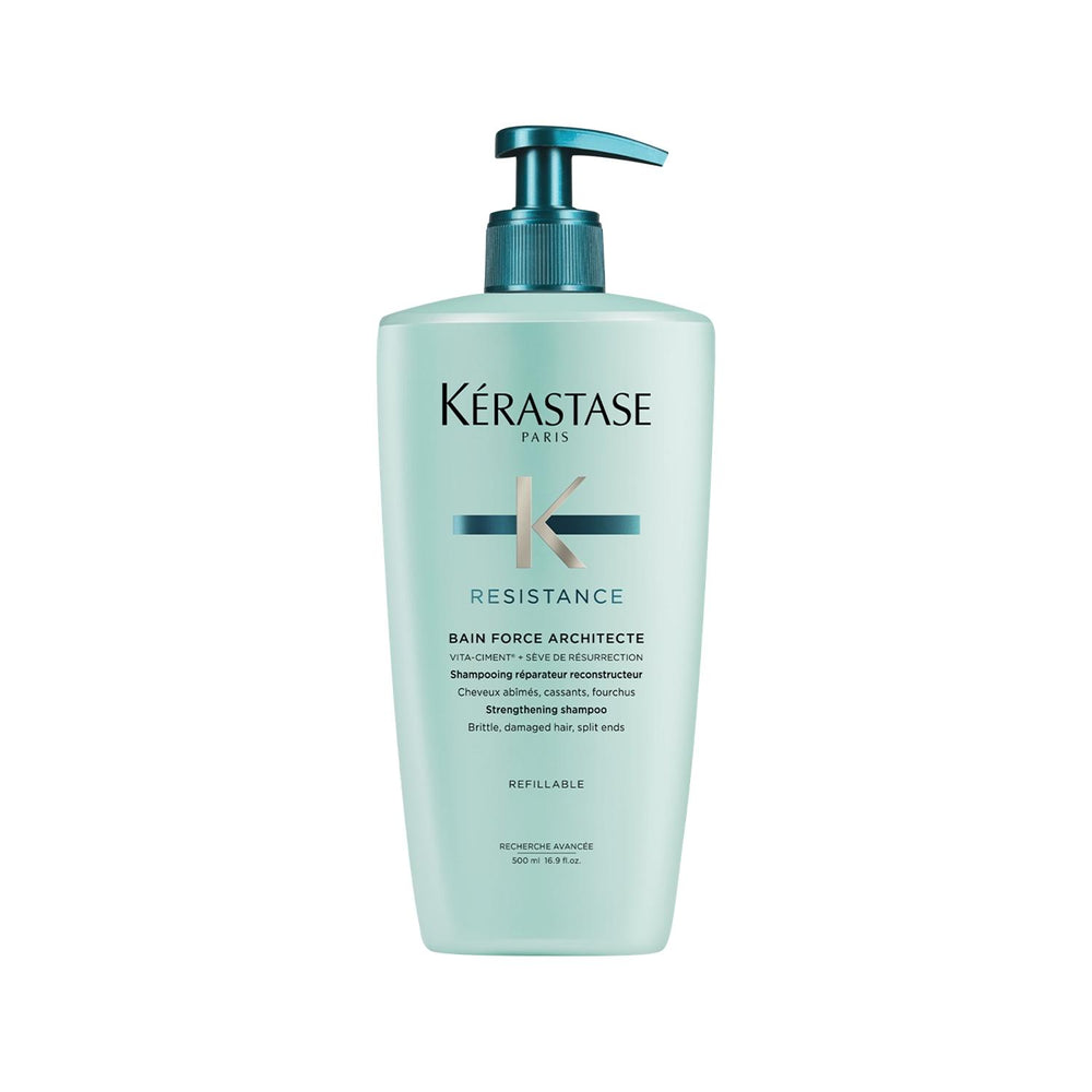Kerastase Resistance Bain Force Architecte Repairing Shampoo for Damaged Hair - 500ml, Salon-Quality Hair Repair - Shampoo