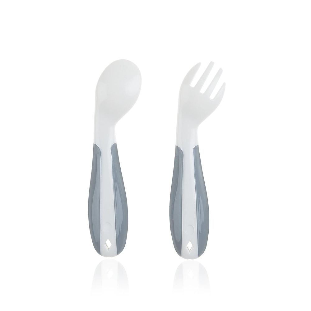 Babyjem Angled Feeding Spoon and Fork Set White 2-Piece
