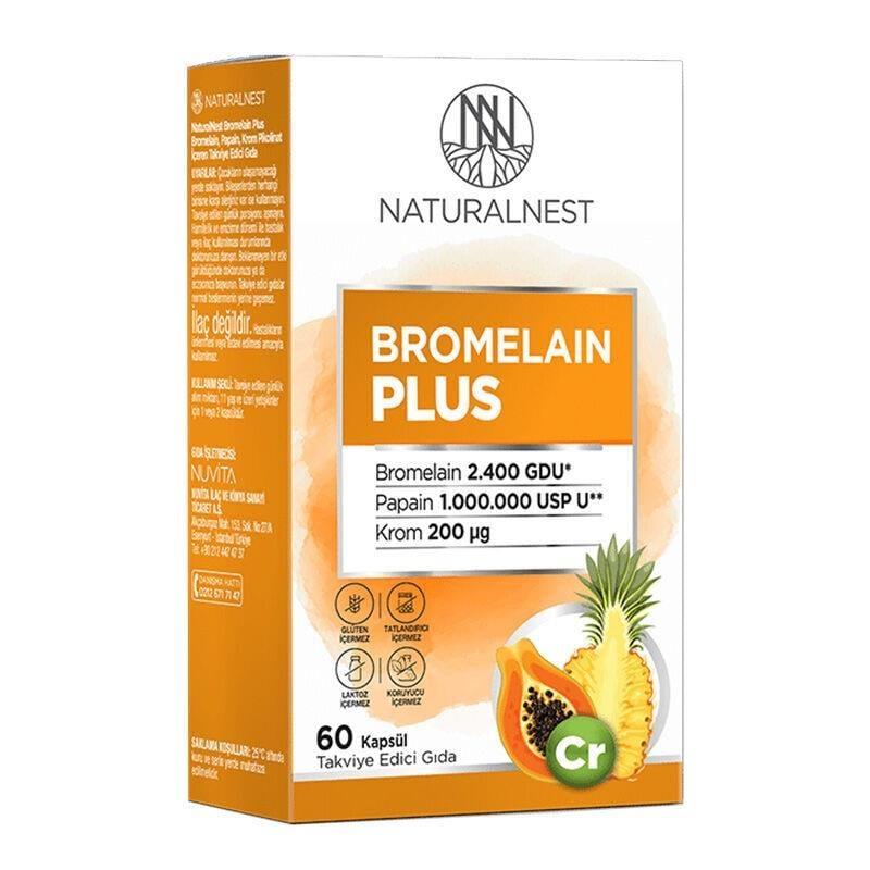 Naturalnest Bromelain Plus 60 Capsules - Digestive Health Support with Bromelain, Papain, and Chromium Naturalnest Bromelain Plus 60 Capsules - Digestive Support Bromelain supplement, Digestive health support, Natural dietary supplement, Chromium supplement, Papain for digestion, Digestive enzyme supplement, Health and wellness, Natural health products, Dietary support, Gut health, Digestive comfort, Family health supplements