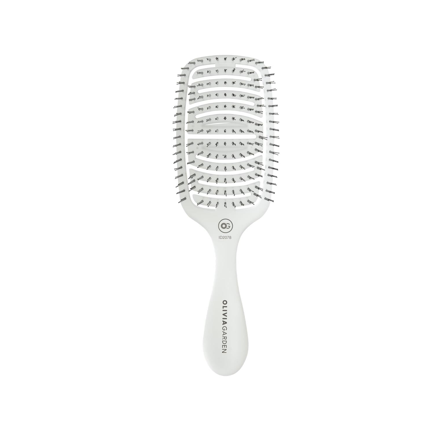 Olivia Garden Essential Care Flex Fine Hair Bristles Ice White Hair Brush for Gentle Detangling Olivia Garden Flex Fine Hair Bristles Brush hair brush, fine hair bristles, flex technology, Olivia Garden, Essential Care, gentle hair care, detangling, hair styling, high-quality construction, Ice White, fine hair, delicate hair, hair care tools