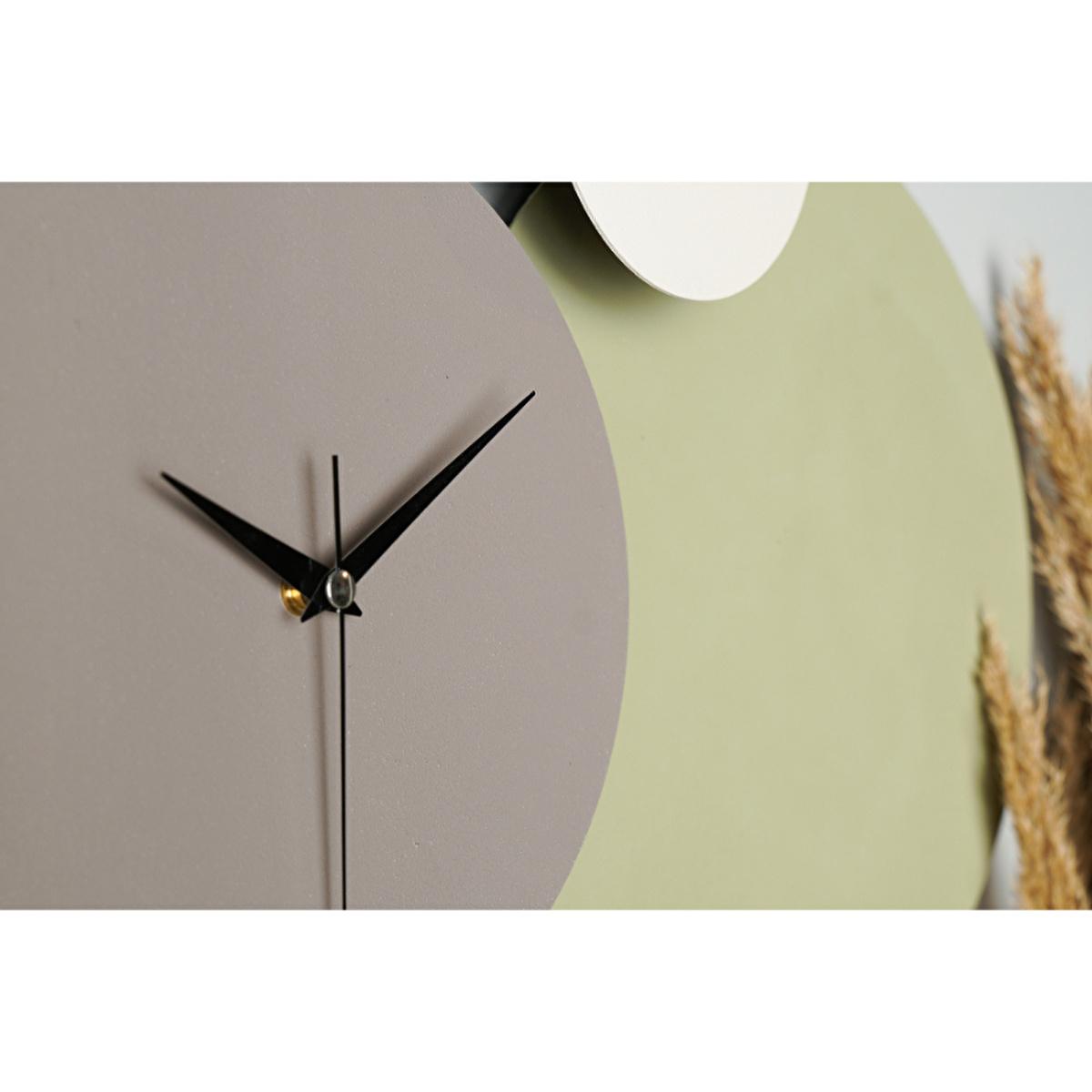 Muyika Handmade Metal Wall Clock - Unique Decorative Silent Sweep Clock for Home and Office (Green-Grey-Cream) Muyika Handmade Metal Wall Clock - Silent Sweep Decor handmade wall clock, metal wall clock, decorative clock, silent sweep clock, custom painted clock, unique home decor, artisanal decor, office decor, living room decor, handmade metal clock, Muyika, wall clock, home accessories, interior design, clock with silent mechanism