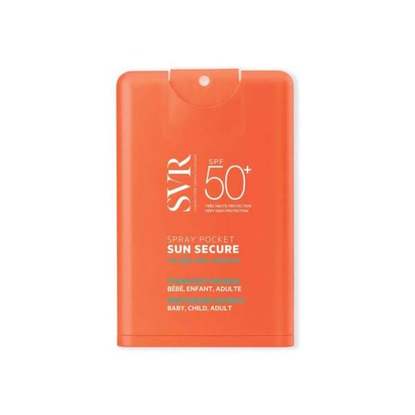 svr sun secure spray SPF50+ 20ml bottle, family using svr sun secure spray at the beach SVR Sun Secure Spray - SPF50+ Protection | 20ml SVR Sun Secure Spray SPF50+ - 20ml svr, sun-spray, spf50, sun-protection, beach-essentials, family-friendly, pocket-size, uv-protection, water-resistant, ai-generated