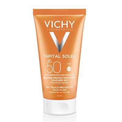 vichy capital soleil spf 50 sunscreen emulsion bottle, applying vichy capital soleil sunscreen on skin, vichy sunscreen showing texture and application Vichy Capital Soleil SPF 50 Sunscreen Emulsion - Lightweight Protection | 1.7 fl oz Vichy Capital Soleil SPF 50 Sunscreen Emulsion | 50 ml sunscreen, spf-50, vichy, sun-protection, moisturizer, lightweight, water-resistant, anti-aging, daily-skincare, ai-generated