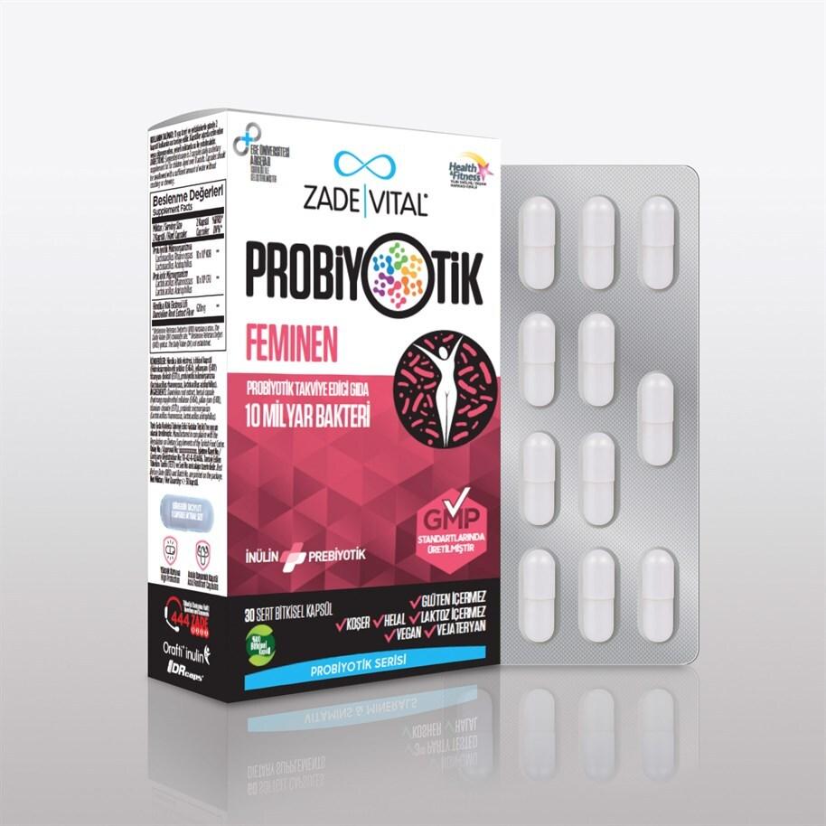 Zade Vital Probiyotik Feminen Probiotic Dietary Supplement for Women's Health - 30 Capsules - Intimate Care
