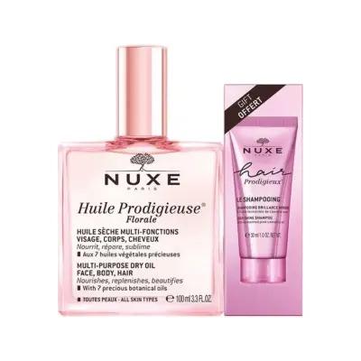 nuxe huile prodigieuse floral multi-purpose oil 100ml, nuxe shampoo 30ml Nuxe Huile Prodigieuse Floral - Multi-Purpose Oil & Shampoo Set | 3.4fl oz + 1fl oz Nuxe Huile Prodigieuse Floral Oil & Shampoo Set | 100ml + 30ml nuxe, multi-purpose-oil, dry-oil, floral, shampoo, skincare, beauty-enthusiasts, hair-care, ai-generated, moisturizer