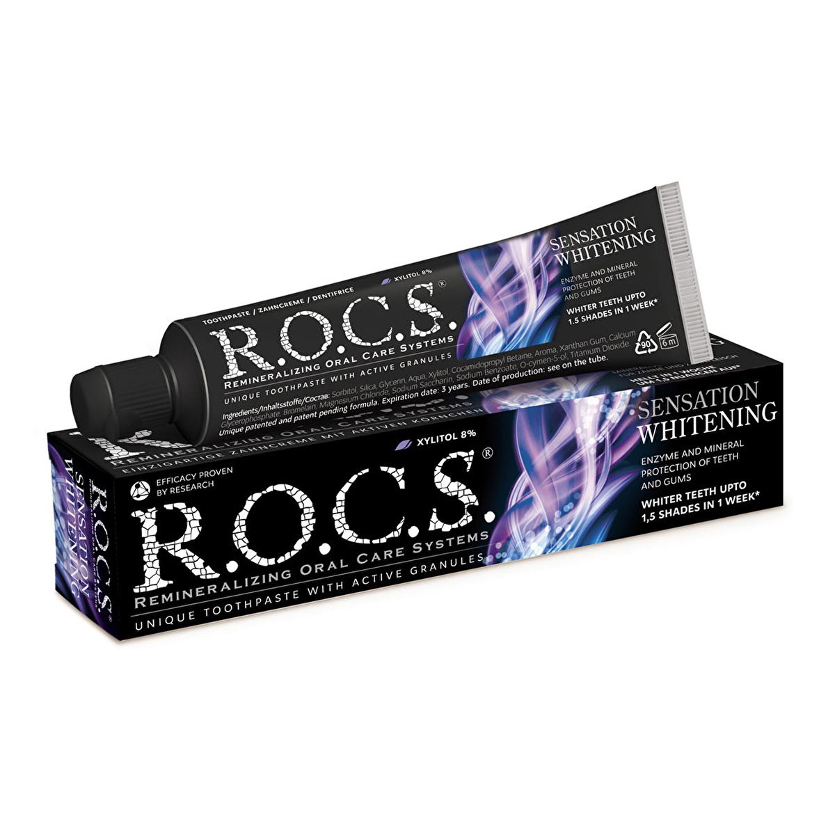 rocs sensation whitening toothpaste, 60 ml rocs tooth whitening product R.O.C.S. Sensation Whitening Toothpaste - Achieve 1.5 Shades Brighter Teeth in One Week | 60 ml R.O.C.S. Sensation Whitening Toothpaste - 60 ml rocs, whitening-toothpaste, oral-care, teeth-whitening, adult-care, smile-brightening, enamel-safe, bromelain, toothpaste, ai-generated