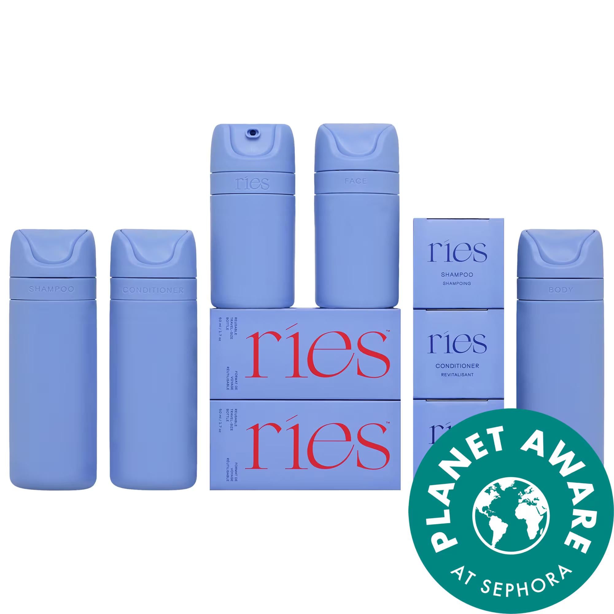RIES - Refillable Travel Container Set: Leakproof, Reusable, &amp; TSA Approved - Sustainable Travel Bottles for Shampoo, Conditioner, Lotion RIES Refillable Travel Containers - Leakproof &amp; Reusable refillable travel containers, travel size bottles, leakproof travel bottles, reusable travel containers, sustainable travel containers, travel bottle set, empty travel bottles, TSA approved travel bottles, travel containers, toiltetry bottles, shampoo bottles, conditioner bottles, lotion bottles, refillable containe