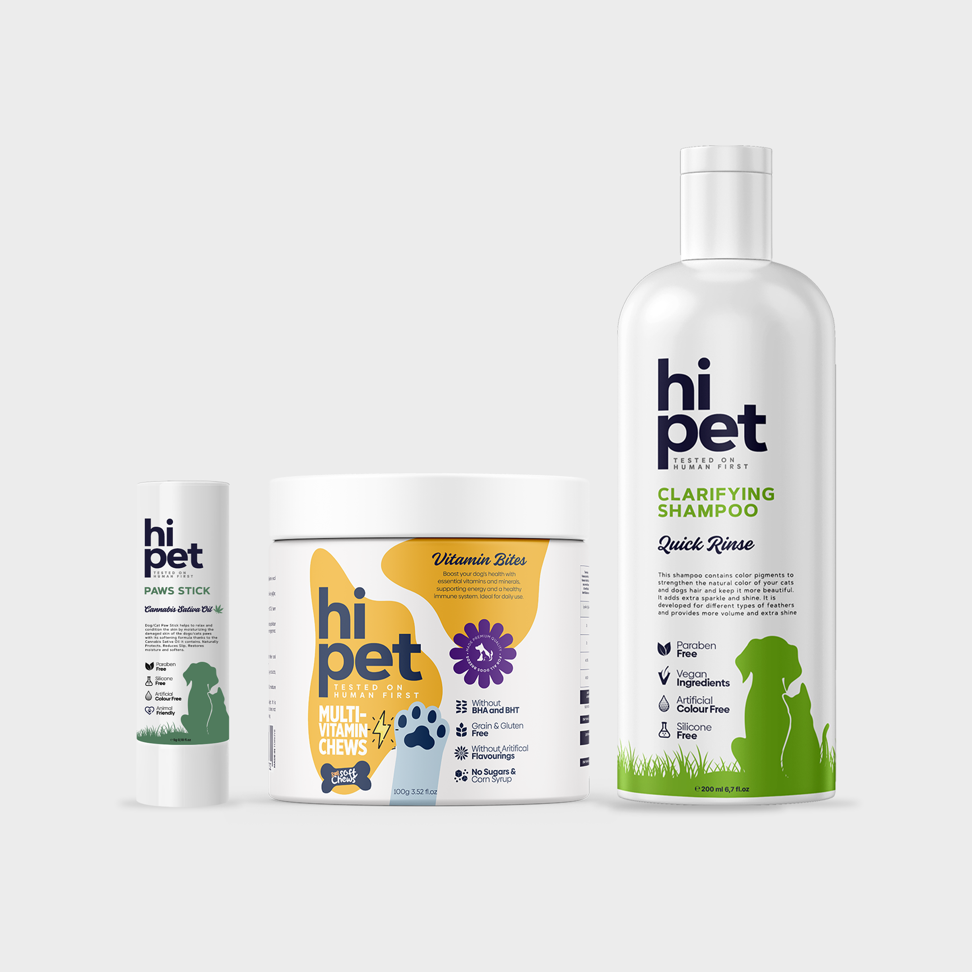 HiPet Bone &amp; Joint Support Package for Dogs, Multivitamin Tablets + Clarifying Shampoo + Paw Balm, 3-Piece Bundle