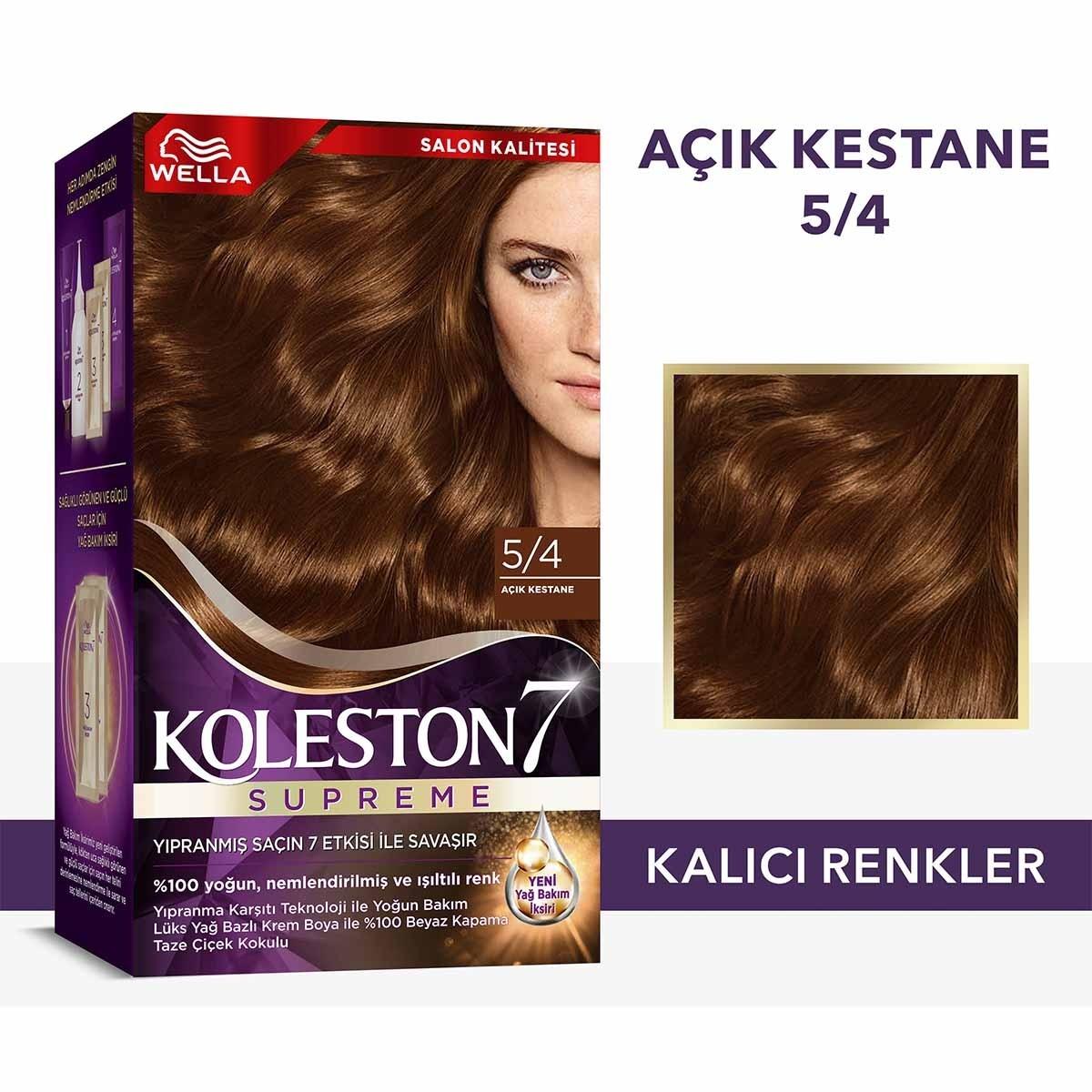 Wella Koleston Supreme 5/4 Light Chestnut Hair Dye: 100% Gray Coverage, Long Lasting Vibrant Brunette Color with Oil Elixir for Shine &amp; Strength Wella Koleston Light Chestnut Hair Dye: Gray Coverage &amp; Shine hair dye, hair color, permanent hair color, gray coverage hair dye, long lasting hair color, ammonia hair dye, well hair dye, wella koleston, brunette hair dye, hair color kit, hair coloring, at-home hair color, light chestnut hair dye, hair care, beauty, personal care, gray coverage, long-lasting color,