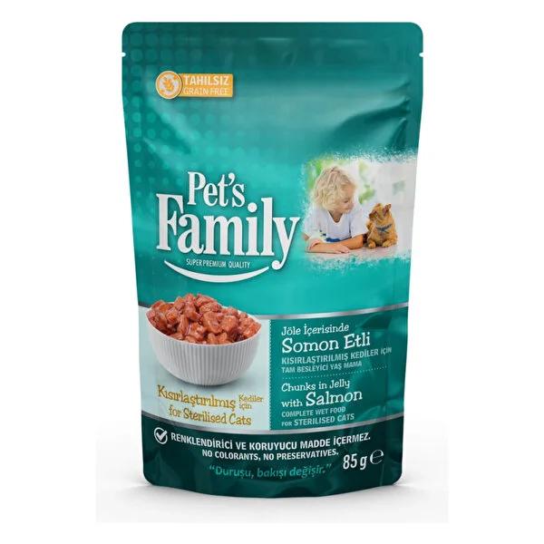 Pets Family Salmon Jelly Cat Food for Sterilized Cats - 85g Salmon Jelly Cat Food for Sterilized Cats cat food, sterilized cat food, salmon cat food, jelly cat food, grain-free cat food, natural cat food, cat nutrition, sterilized cat diet, salmon flavor cat food, pet food without additives