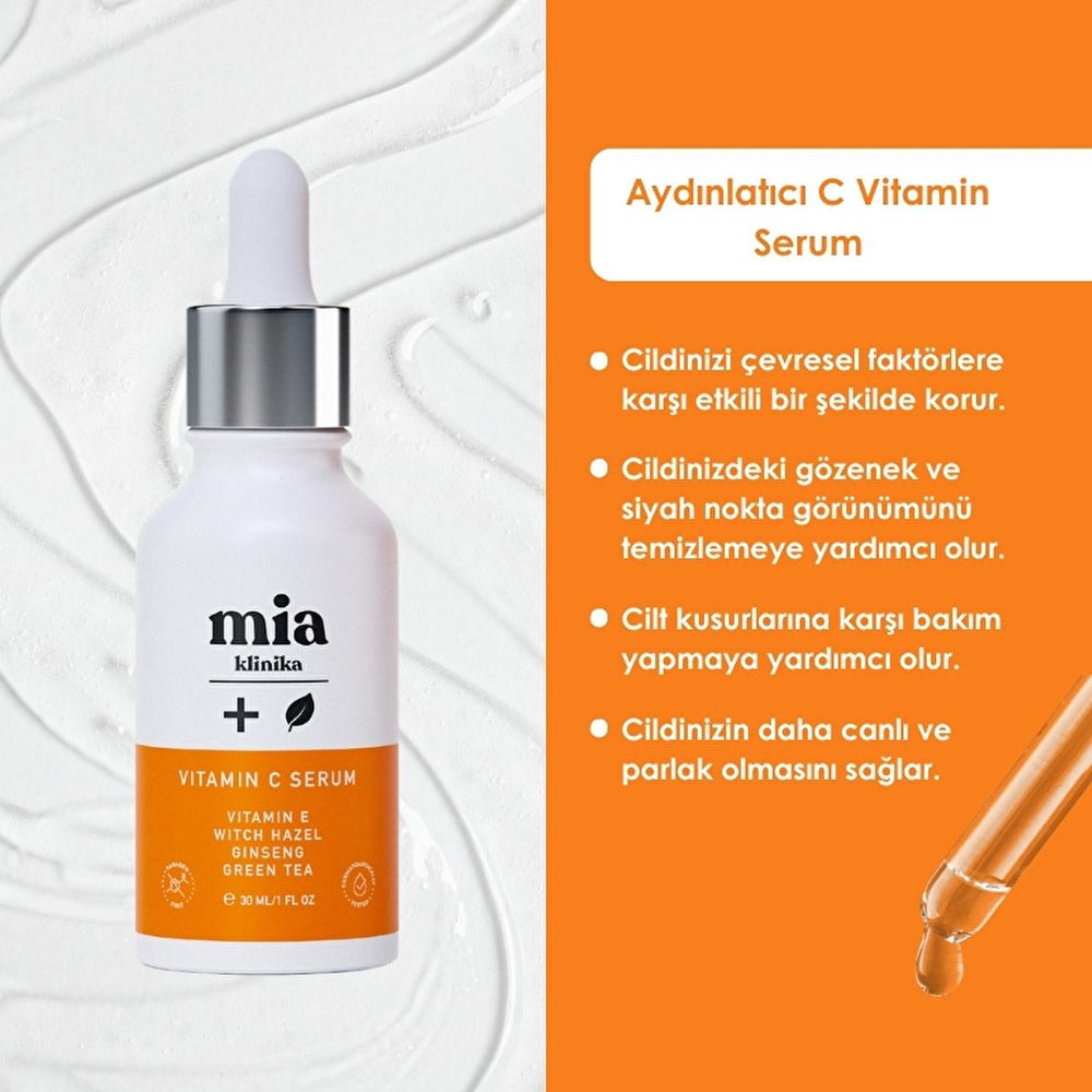 Mia Klinika Vitamin C Serum - Brightens Skin, Minimizes Pores & Dark Spots - 1.01 fl oz - Face Serum