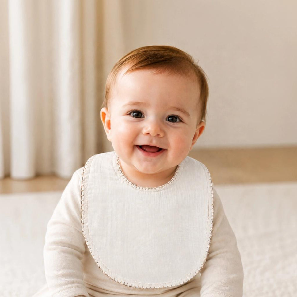Babyjem Seersucker Muslin Bib for Mess-Free Feeding Ekru