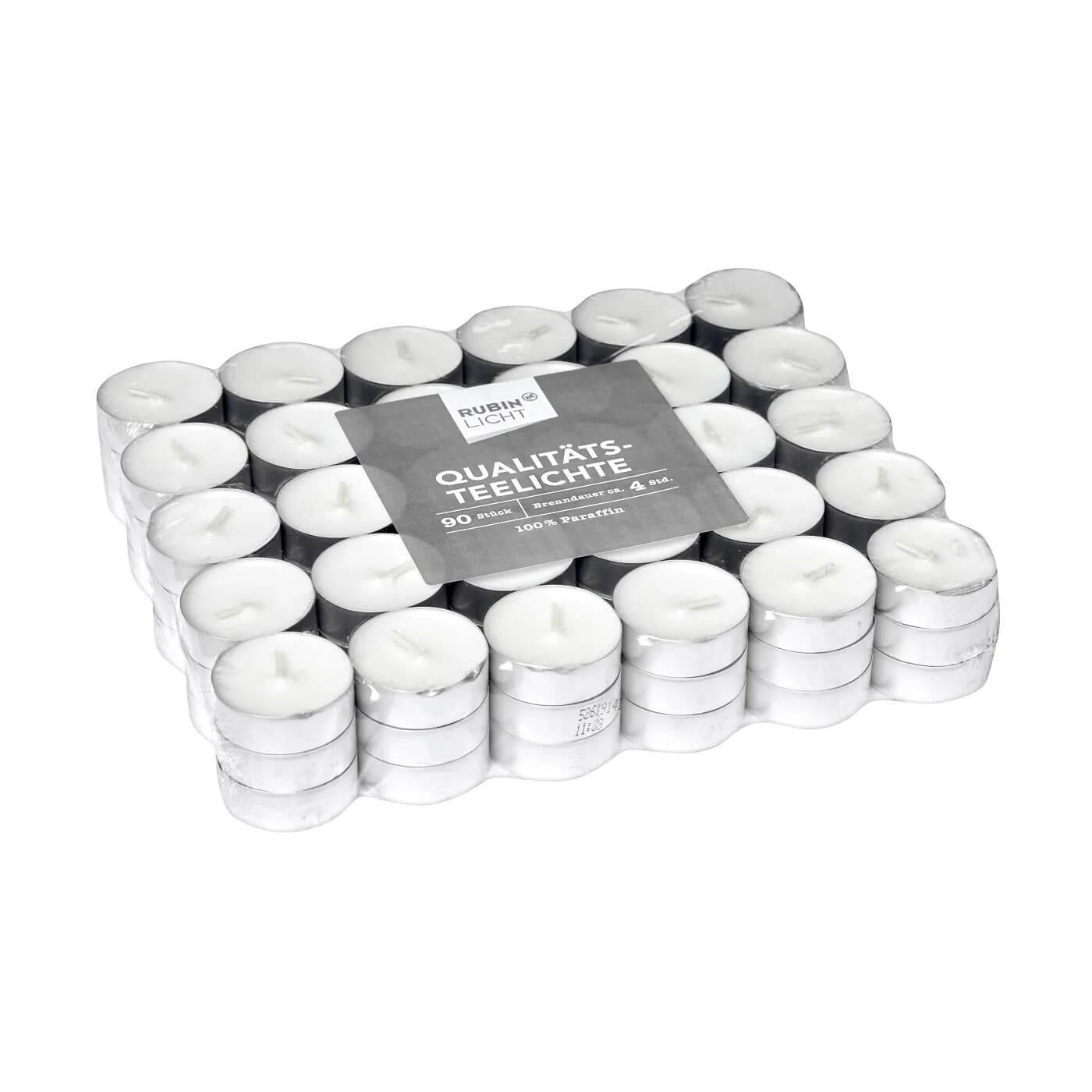 Rubin Licht White Tealight Candles 4-Hour Burn 90-Pack
