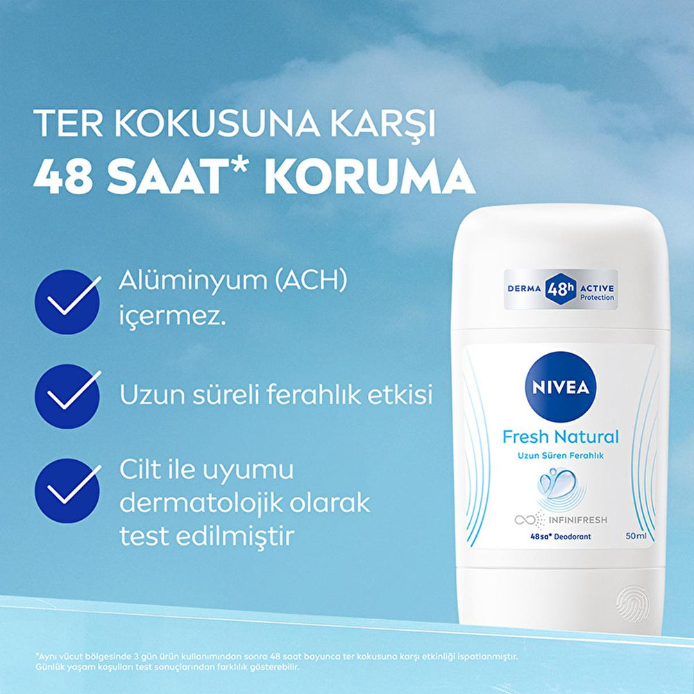 Nivea Fresh Natural Deodorant Stick for Women: 48 Hour Odor Protection, Aluminum-Free, Ocean Scent - Long Lasting Freshness Nivea Women's Deodorant: 48H Protection, Aluminum-Free Nivea deodorant, women's deodorant, aluminum free deodorant, fresh natural deodorant, 48 hour odor protection, deodorant stick, ocean scent deodorant, sensitive skin deodorant, best deodorant for women, long lasting deodorant, deodorant for women, odor protection, sweat protection, fresh scent, clean scent, aluminum-free, nivea, sk