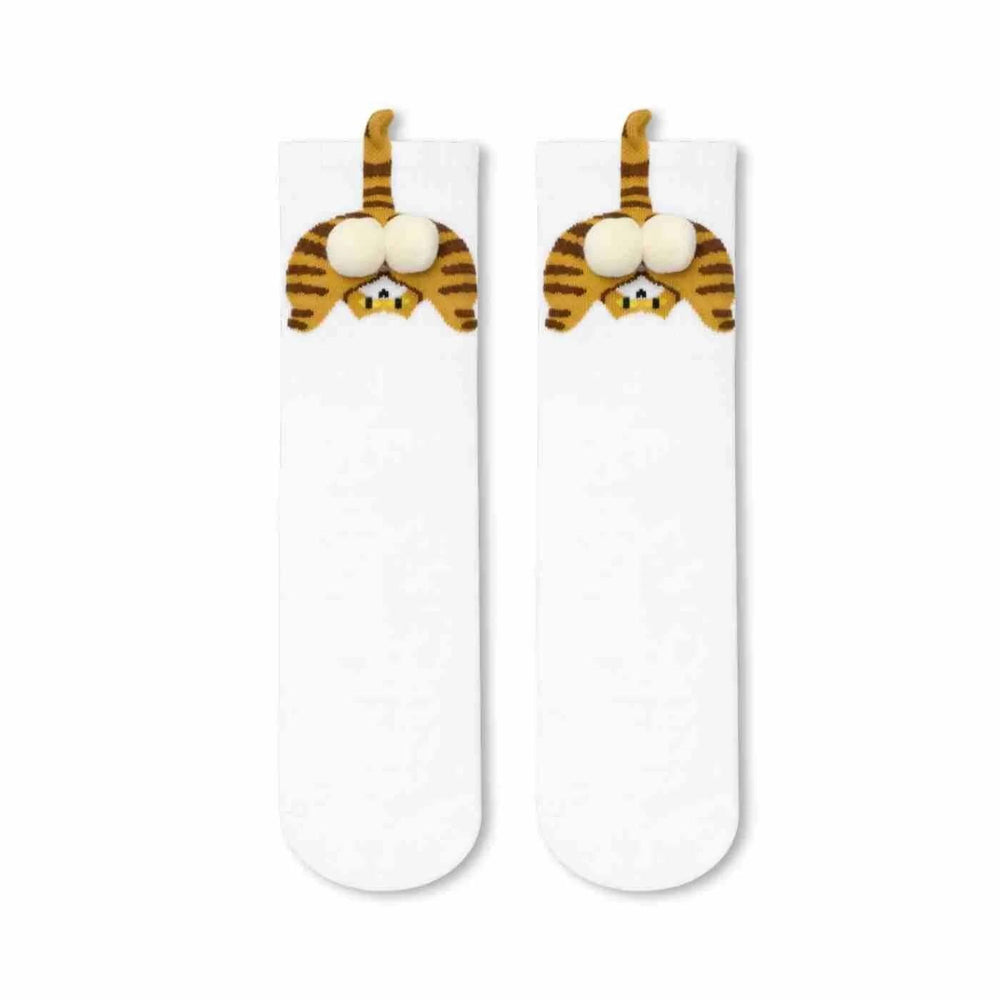 Carnaval Socks White Cream Pom-Pom Cat Socks 1 Pair