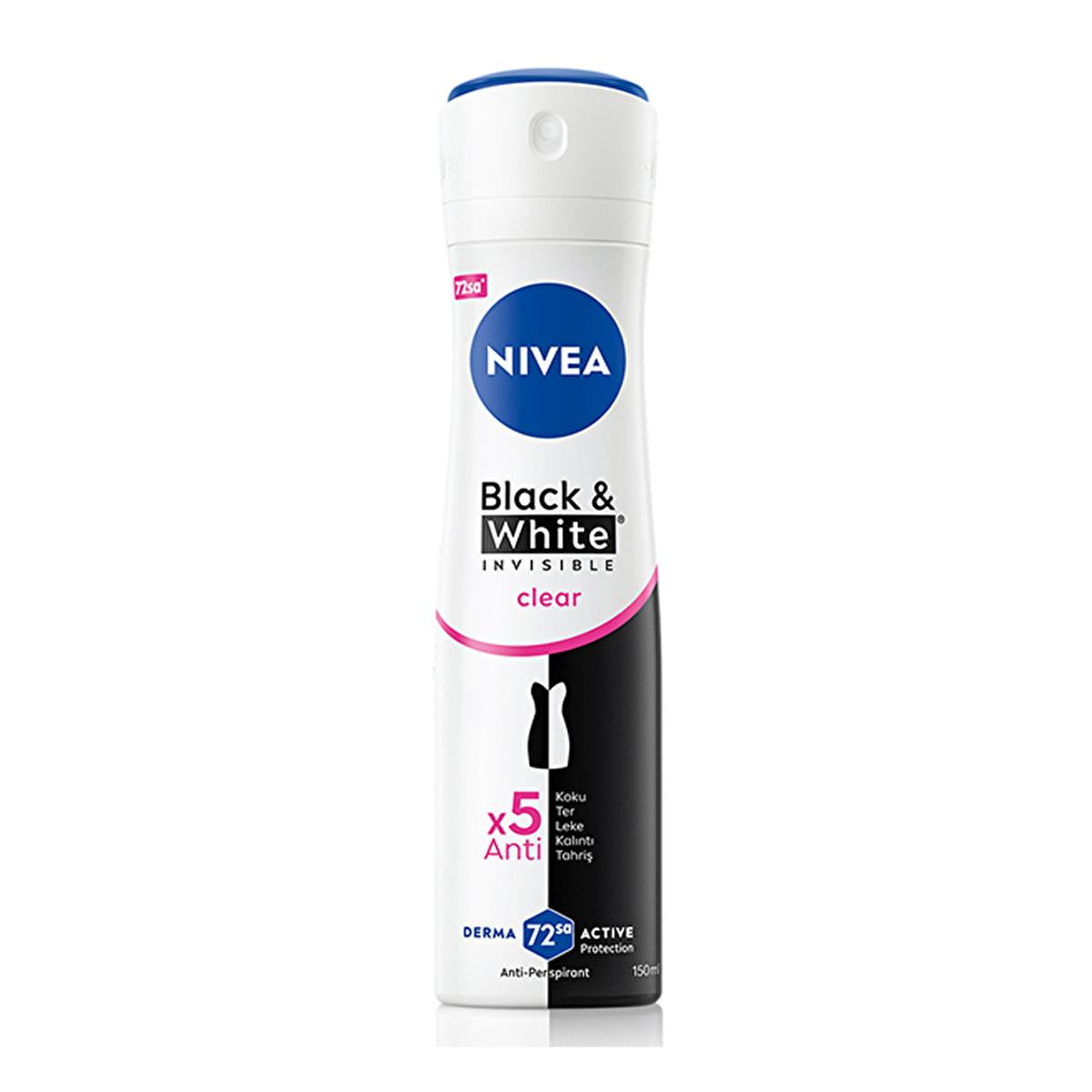 Nivea Women's Deodorant Spray Black & White Clear - 72 Hour Anti-Perspirant Protection, Dermatologically Tested, No White Marks or Yellow Stains Nivea Black & White Clear Deodorant - 72hr Protection women's deodorant spray,Nivea Black & White Clear,anti-perspirant deodorant,72-hour protection,dermatologically tested deodorant,women's personal care,freshness,confidence,active lifestyle,sensitive skin,ethanol-free,deodorant for women,long-lasting protection,anti-sweat,deodorant spray,personal hygiene,cosmetic