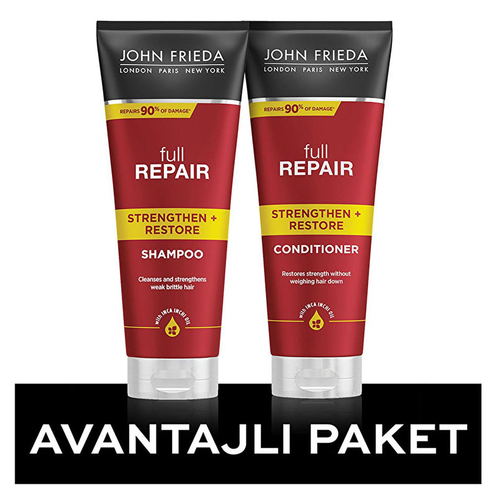 John Frieda Full Repair: Inca Inchi Oil Shampoo & Conditioner Set - Strengthens, Repairs Damaged & Color-Treated Hair, Breakage & Split End Defense John Frieda Full Repair: Shampoo & Conditioner for Damaged Hair hair repair shampoo, damaged hair conditioner, Inca Inchi oil shampoo, omega 3 hair treatment, color treated hair care, strengthening shampoo and conditioner, John Frieda Full Repair, hair breakage treatment, split ends repair, hair care set, shampoo and conditioner set, hair repair, damaged hair, I