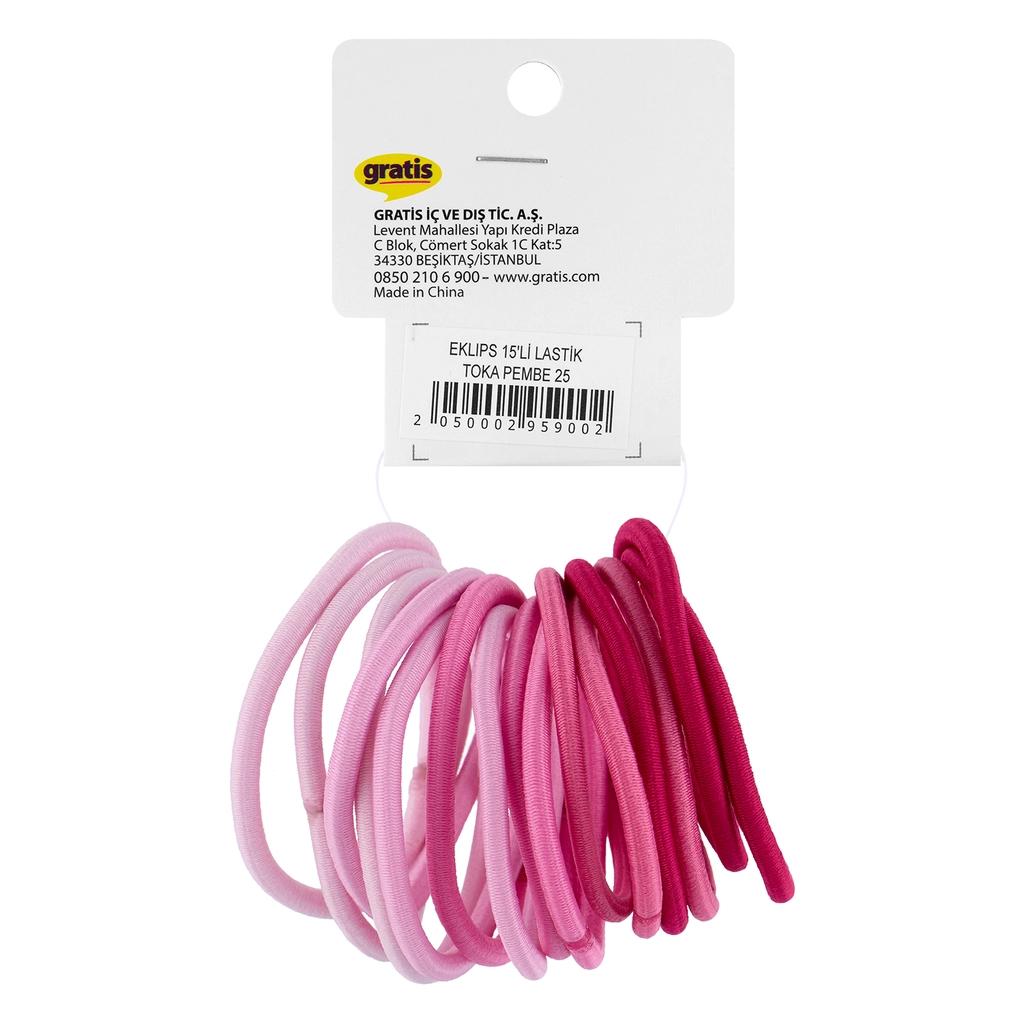 Eklips Pink Elastic Hair Ties for Gentle Hold 15-Pack