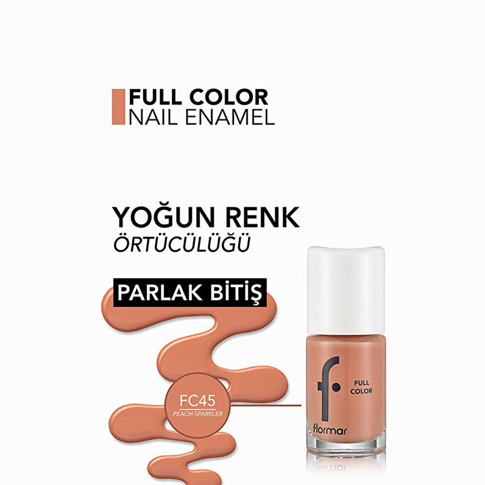 Flormar Full Color Nail Polish - High Pigment, Long Lasting, Glossy Finish - FC45 Peach Sparkler - view 2