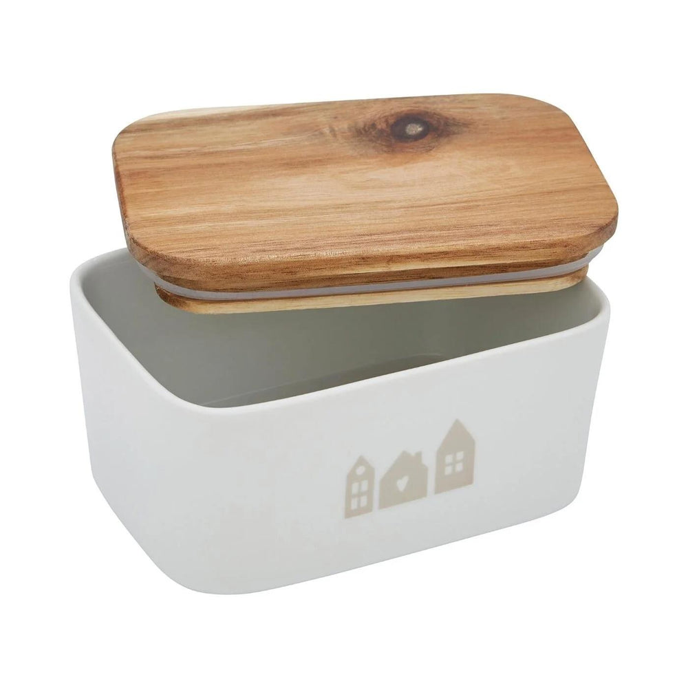 Ideenwelt Butter Dish Ceramic Acacia Lid