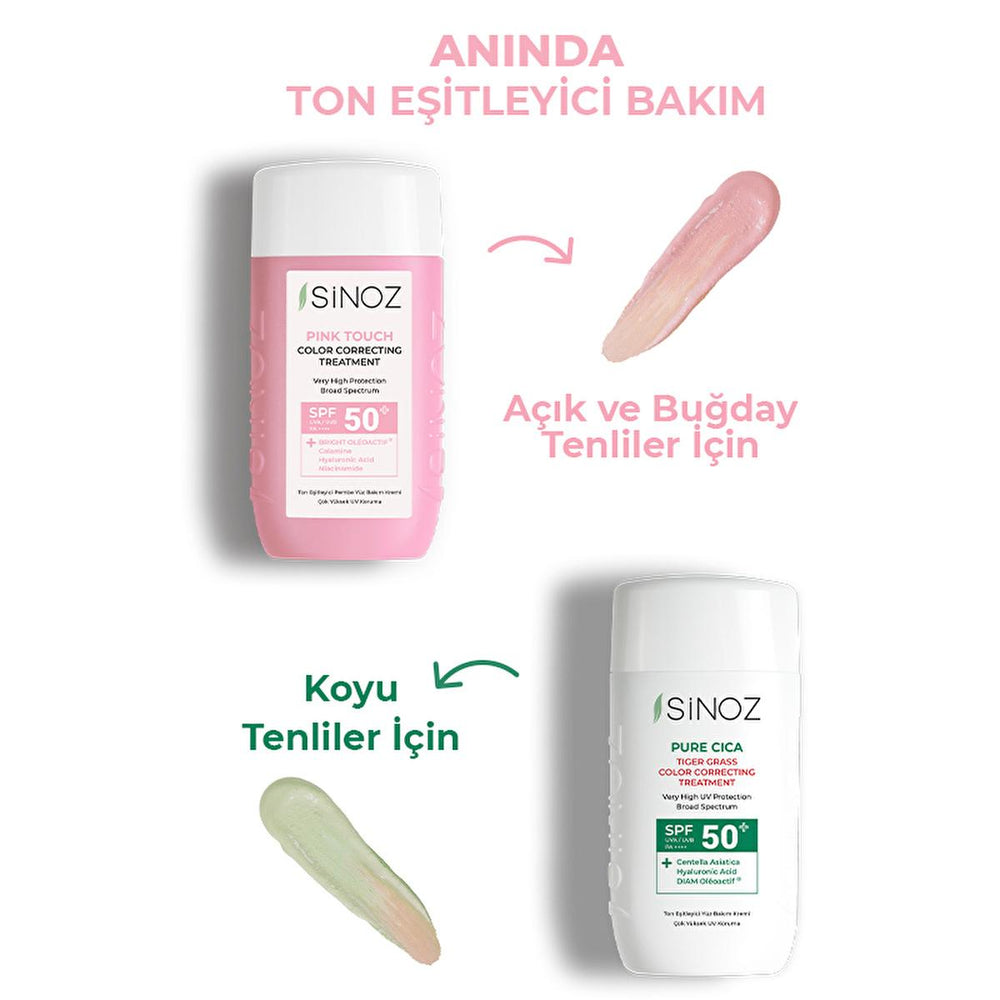 Sinoz Pink Touch SPF50+ Tone-Up Sunscreen: Color Correcting, Redness Reducing, and Brightening Mineral Facial Sunscreen with Hyaluronic Acid - 1.69 fl oz Sinoz Pink Touch SPF50 Sunscreen: Tone-Up & Color Correcting pink sunscreen, tone-up sunscreen, color correcting sunscreen, SPF50 sunscreen for face, sunscreen for redness, sunscreen for sensitive skin, brightening sunscreen, mineral sunscreen, facial sunscreen, sun protection, redness reduction, even skin tone, hyaluronic acid, niacinamide, bright oleoact