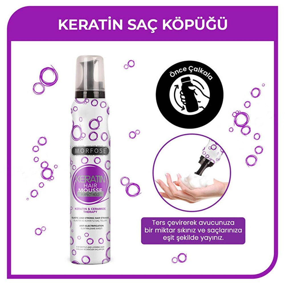 Morfose Keratin Hair Mousse - 6.76 fl oz - Strong Hold, Volumizing & Shine - Hair Spray