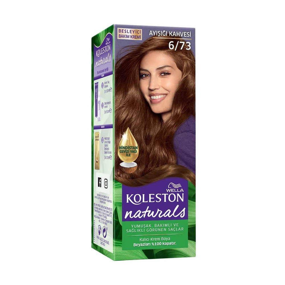 Wella Koleston Naturals Permanent Hair Dye with Coconut Oil - 6/73 Ayışığı Kahvesi - Hair Dye