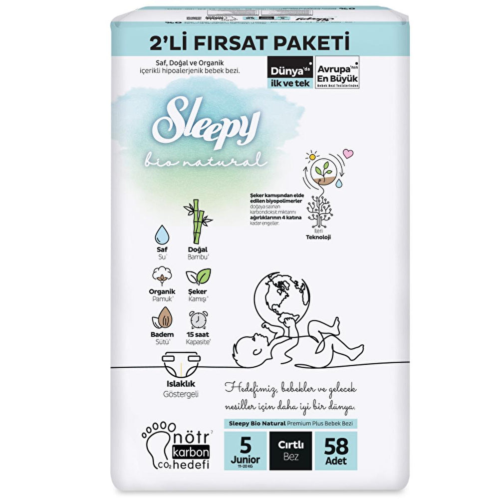 Sleepy Bio Natural Junior Baby Diapers (Size 5): Natural Bamboo, Organic Cotton | 15-Hour Absorbency, Wetness Indicator, Eco-Friendly Sleepy Bio Natural Size 5 Diapers: Bamboo & Organic Cotton baby diapers, natural baby diapers, organic cotton diapers, bamboo diapers, eco-friendly diapers, sensitive skin diapers, diapers with wetness indicator, junior baby diapers, Sleepy Bio Natural diapers, hypoallergenic diapers, baby essentials, diapering, natural diapers, eco diapers, comfortable diapers, absorbent dia