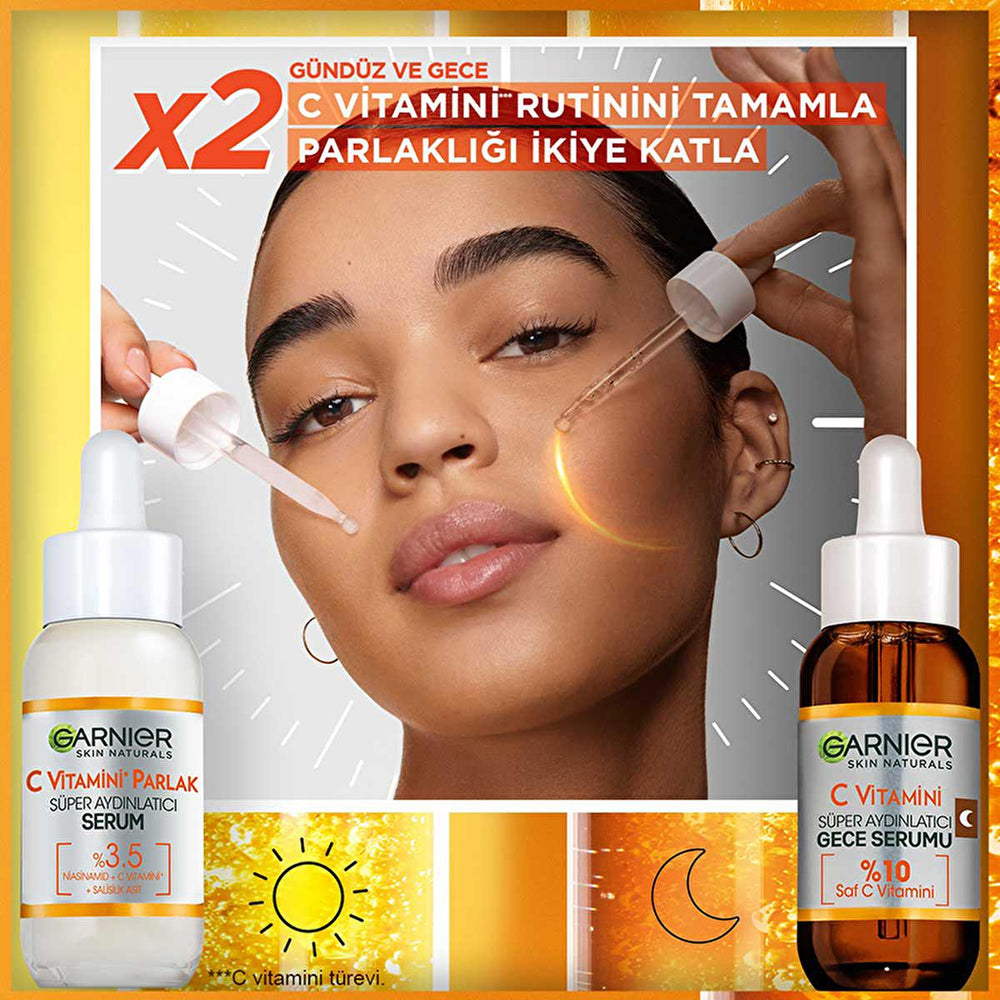 Garnier Vitamin C Face Serum - Brightening & Anti-aging Night Serum with Hyaluronic Acid - Face Serum