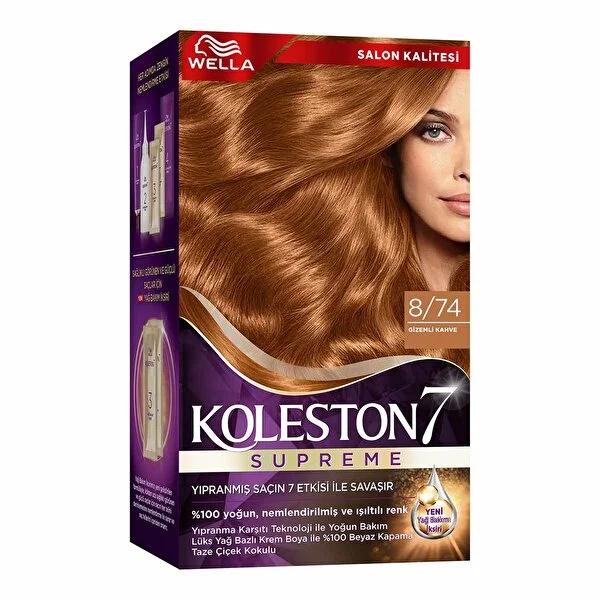 Wella Koleston Supreme 8/74 Gizemli Kahve Hair Dye: Intense, Long-Lasting Color & Gray Coverage with Moisturizing Plex Oil Technology Wella Koleston 8/74 Hair Dye: Vibrant Color & Gray Coverage hair dye, at home hair color, gray coverage hair dye, long lasting hair color, moisturizing hair dye, Wella Koleston hair dye, 8/74 Gizemli Kahve hair dye, intense color hair dye, shiny hair color, hair color kit, Koleston Supreme, Wella hair color, brown hair dye, coffee hair dye, salon quality hair color, hair colo