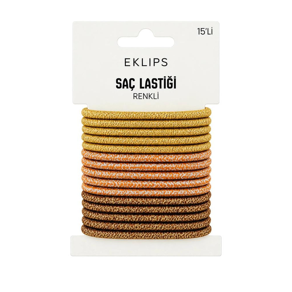Eklips 15-Piece Glitter Coffee Tone Elastic Hair Ties