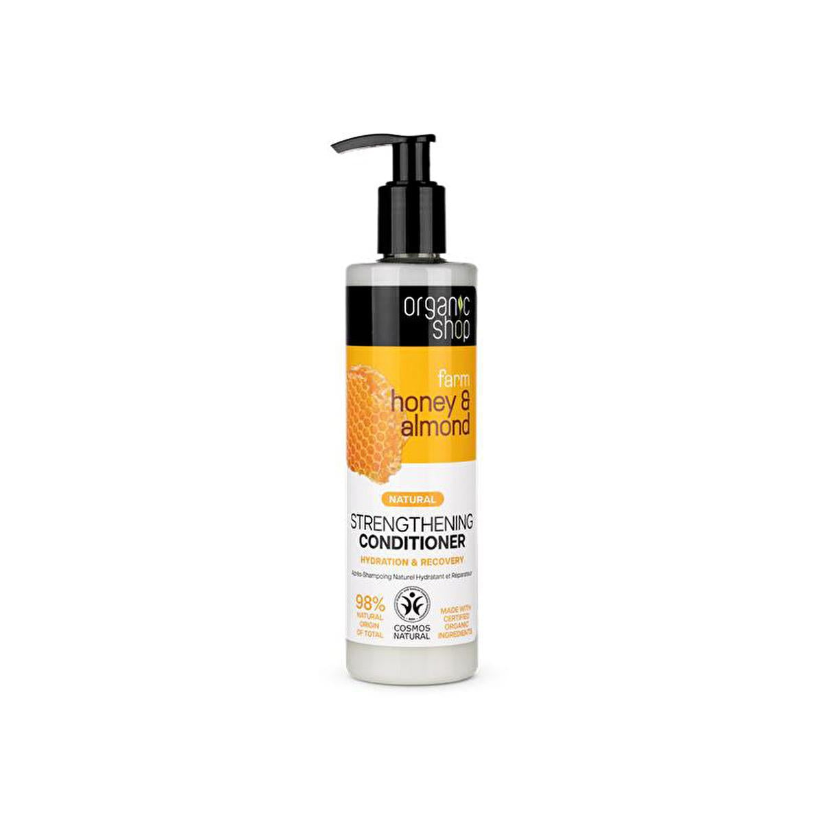 Organic Shop Honey & Almond Strengthening Hair Conditioner - Deeply Moisturizes, Repairs Damage, Natural Hair Care - 9.47 fl oz Organic Honey & Almond Hair Conditioner - Strengthen & Repair Organic hair conditioner, Honey almond hair conditioner, Strengthening hair conditioner, Natural hair care, Hair conditioner for dry hair, Hair conditioner for damaged hair, Organic Honey, Almond Oil, Vitamin A, Vitamin E, Moisturizing hair conditioner, Hair repair, Split ends, Hair breakage, Natural ingredients, Dry hai