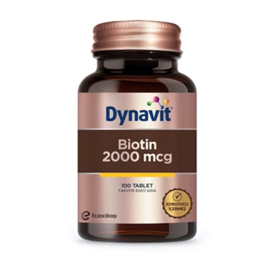 Dynavit Biotin 2000 Mcg Supplement - 100 Tablets for Hair, Skin & Nail Health - Vitamin & Supplement