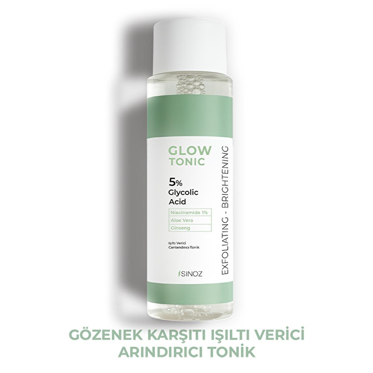 Sinoz Glow Tonik: Glycolic Acid Facial Toner for Exfoliating, Brightening &amp; Pore Minimizing - Aloe Vera, Ginseng, Niacinamide - Radiant Skin Sinoz Glycolic Acid Toner: Exfoliate, Brighten &amp; Minimize Pores glycolic acid toner, pore minimizing toner, exfoliating facial toner, aloe vera skin toner, ginseng toner for face, niacinamide toner, glow tonik, skin brightening toner, toner for oily skin, toner for sensitive skin, facial toner, glycolic acid, aloe vera, ginseng, niacinamide, pore tightening, exfoliatin