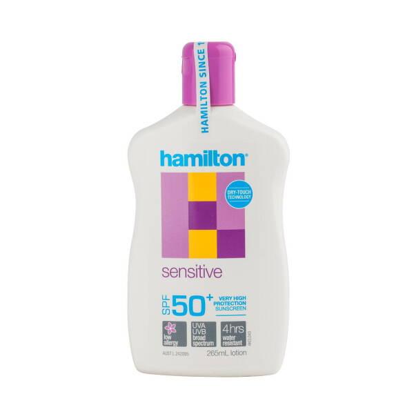Hamilton Sensitive SPF50+ Sunscreen Lotion for Sensitive Skin - Fragrance-Free, Water-Resistant, Non-Greasy Sun - Sunscreen
