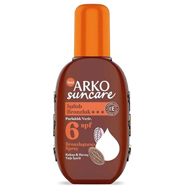 Arko Tanning Spray SPF 6 - Bronzlaştırıcı Sprey for Sun-Kissed Skin with UV Protection Arko Tanning Spray SPF 6 - Sun Protection & Tanning Tanning Spray, SPF 6, Sun Care, Bronzing Spray, UV Protection, Outdoor Activities, Sensitive Skin, Cocoa Oil, Carrot Oil, E-Vitamin, Water-Resistant, Sun-Kissed Skin, Skin Nourishment