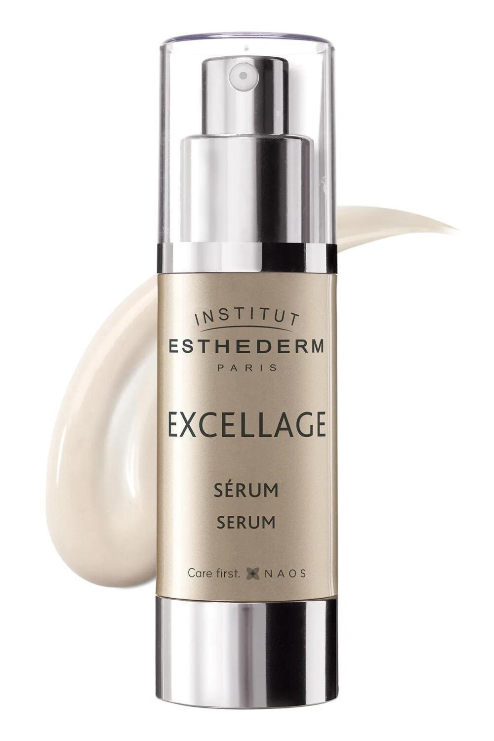 institut esthederm excellage serum in 30 ml bottle, close up of excellage serum texture, applying excellage serum on skin Institut Esthederm Excellage Serum - Firming & Hydrating | 30 ml Institut Esthederm Excellage Serum - Anti-Aging | 30 ml institut-esthederm, excellage-serum, anti-aging, firming-serum, hydrating-serum, skin-care, beauty, all-skin-types, luxury-skin-care, ai-generated