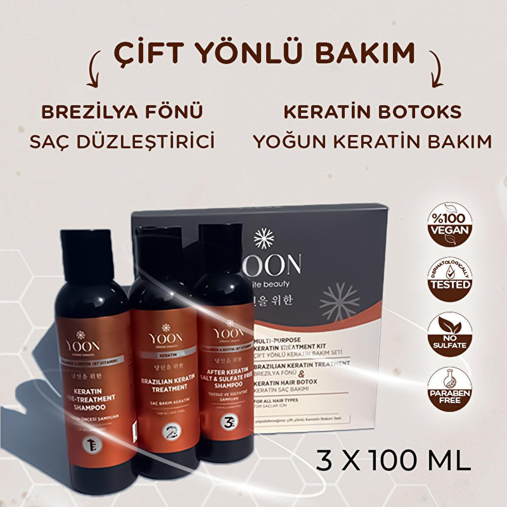 Yoon Keratin Hair Care Set - Sulfate-Free, Nourishing Treatment for Damaged Hair with Brazilian Blowout - Shampoo