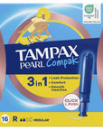 Tampax Pearl Compak Regular Tampons for Normal Flow 16 Count