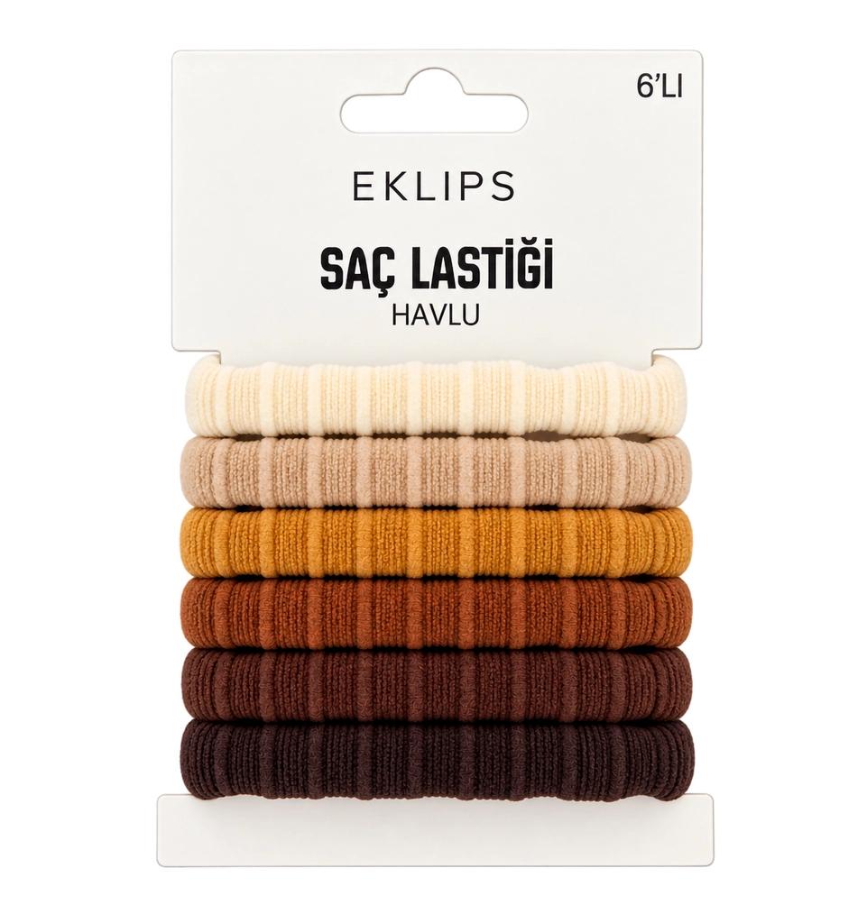 Eklips 6-Pack Earth Tone Towel Hair Clips with Ties