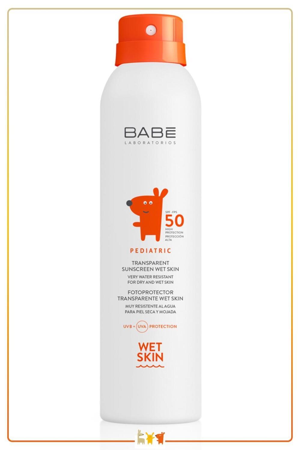 babe pediatric transparent sunscreen bottle, application of babe sunscreen on child's skin Babe Pediatric Transparent Sunscreen - SPF 50+ | 200 ml Babe Pediatric Sunscreen SPF 50+ | Kids Wet Skin babe, pediatric-sunscreen, spf-50, kids-sunscreen, wet-skin-sunscreen, sensitive-skin, aloe-vera, vitamin-e, sun-protection, ai-generated