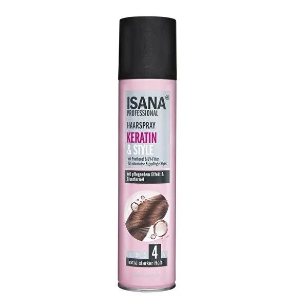 Isana Professional: Extra Strong Hold Keratin Hair Spray - Volume, Shine, Easy Brush Out - Dermatologically Tested Isana Keratin Hair Spray: Strong Hold, Volume & Shine hair spray, strong hold hair spray, keratin hair spray, volume hair spray, shine hair spray, non-sticky hair spray, professional hair spray, hair styling product, dermatologically tested hair spray, hair styling, hair care, keratin, panthenol, strong hold, extra strong hold, volumizing hair spray, shine enhancing hair spray, non-sticky formu
