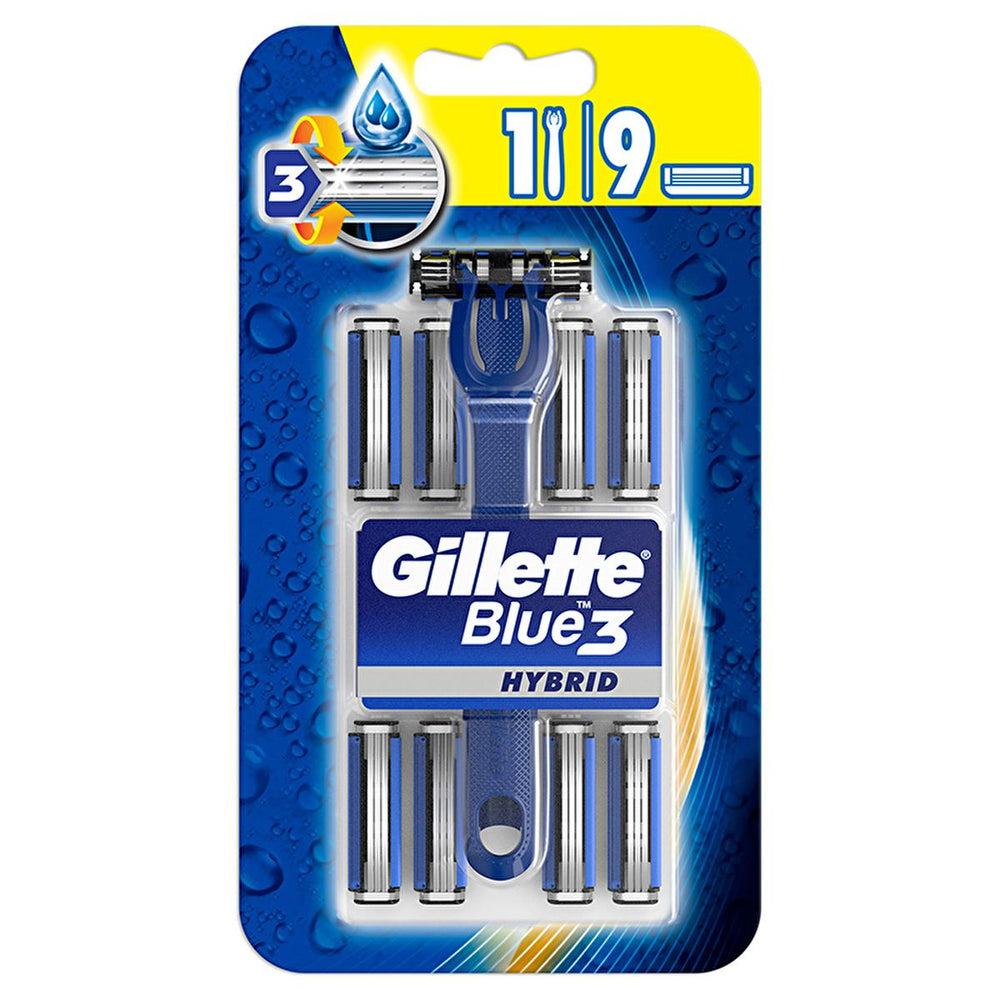 Gillette Men's Razors - Gillette Blue 3 Hybrid Razor with 9 Replacement Blades - Sensor3 Men's Shaving Kit - Hygiene Products